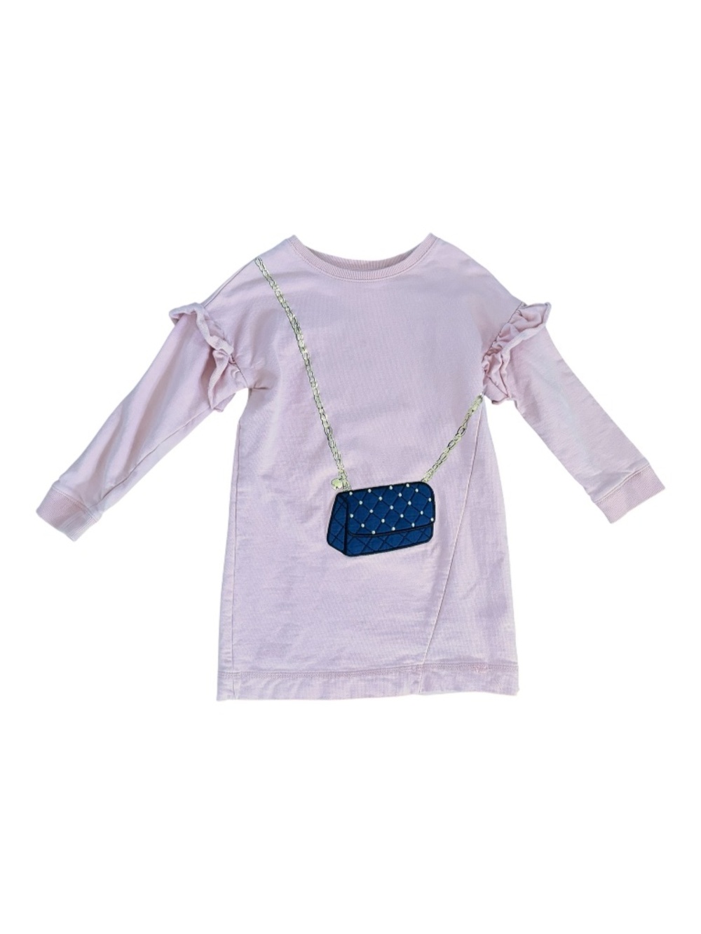 Kate Spade Girls 5T Pink Purse Graphic Ruffle Sweatshirt Dress 100% Cotton